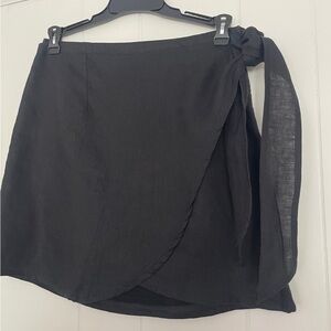 Black Linen Mini Skirt with Side Tie